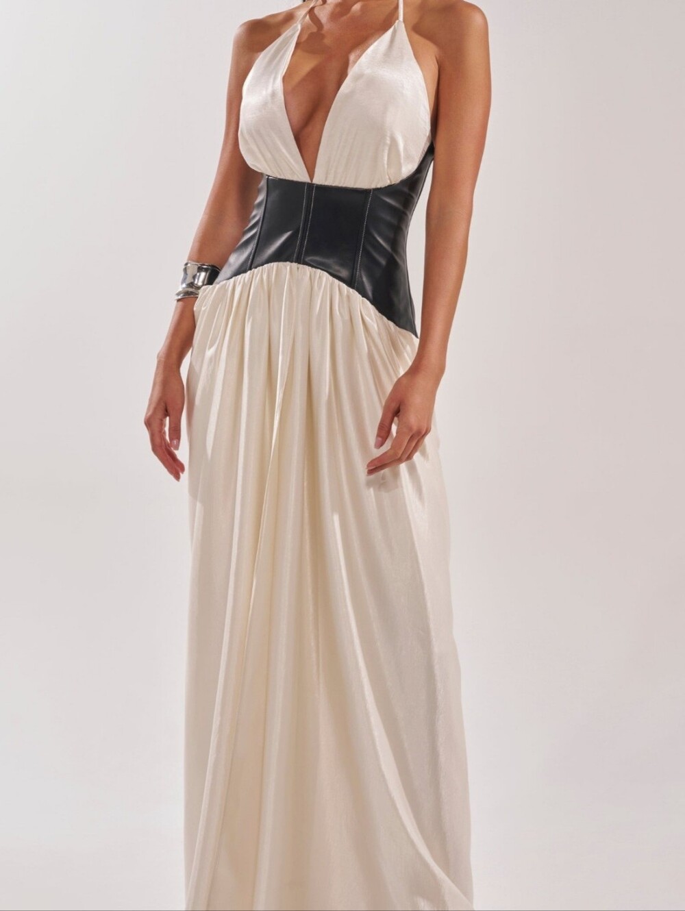 AKIRA SCARLETT HALTER LEATHER CORSET MAXI DRESS Size SS